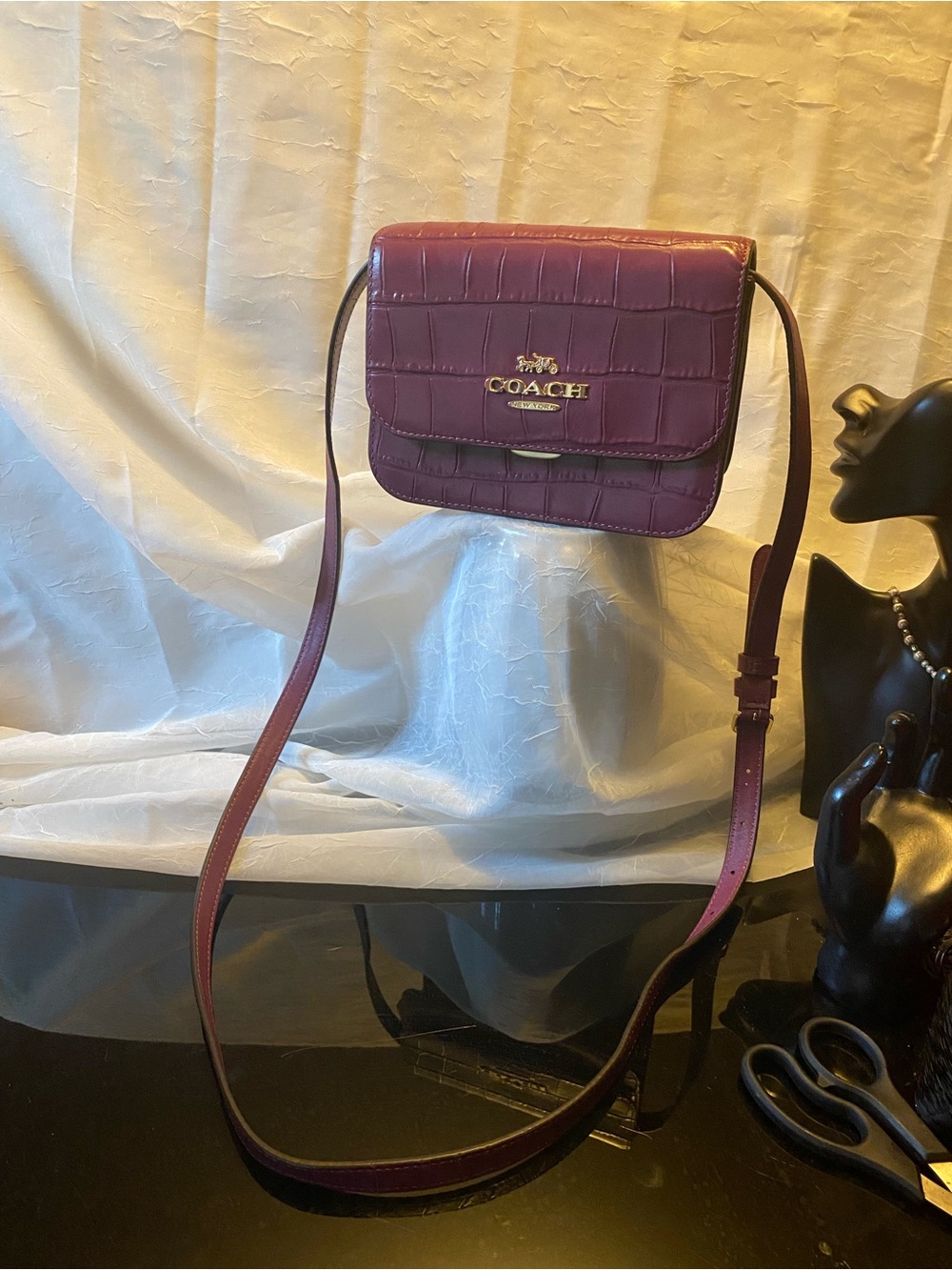 Coach Plum Croc-Embossed Leather Crossbody